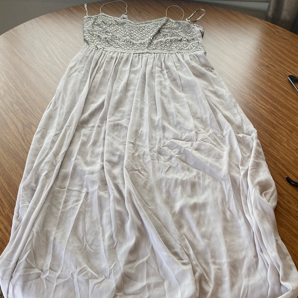 Adrianna Papell Light Gray Dress with Beaded Accents
